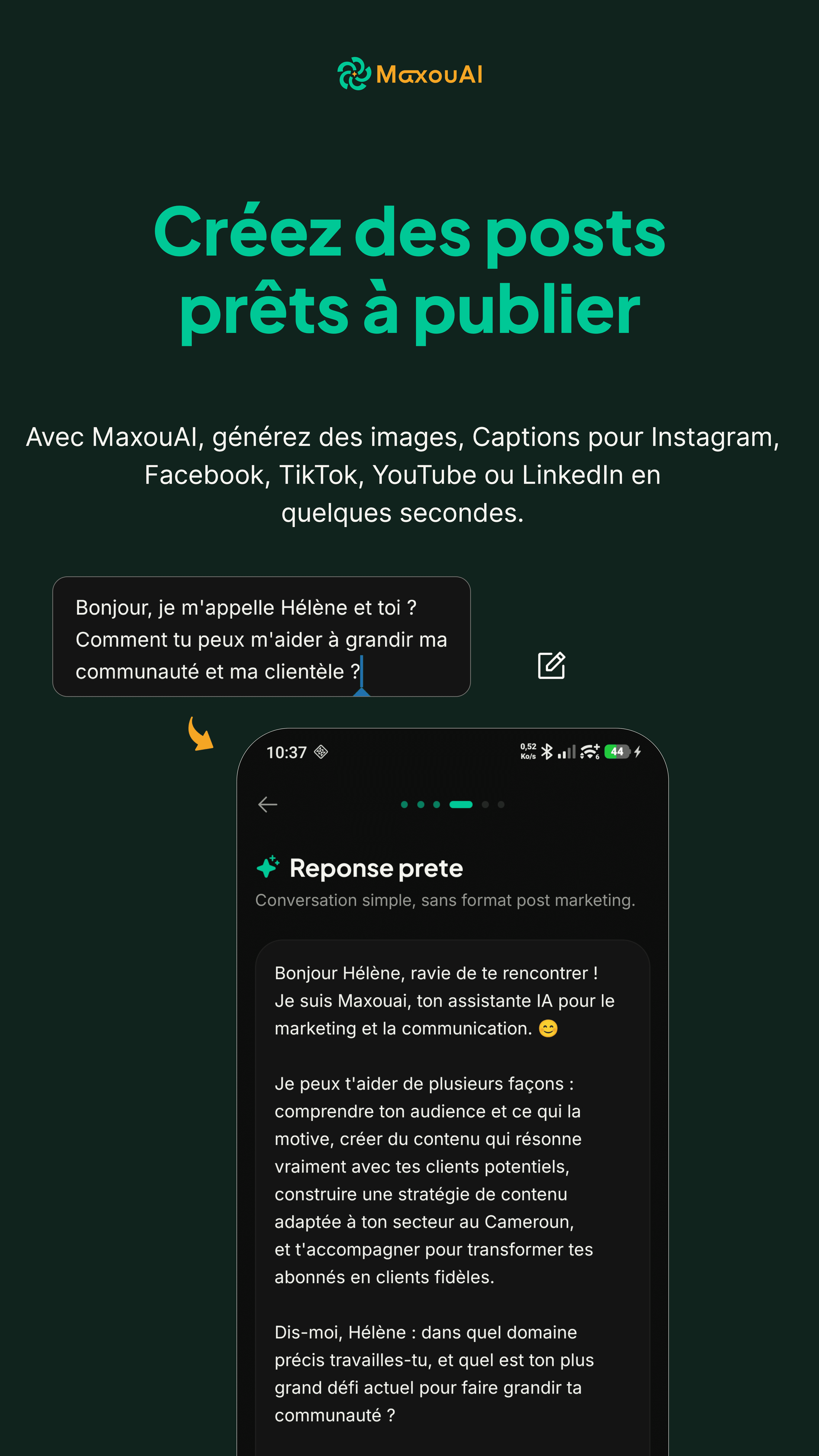 Maxouai génère un post marketing prêt à publier